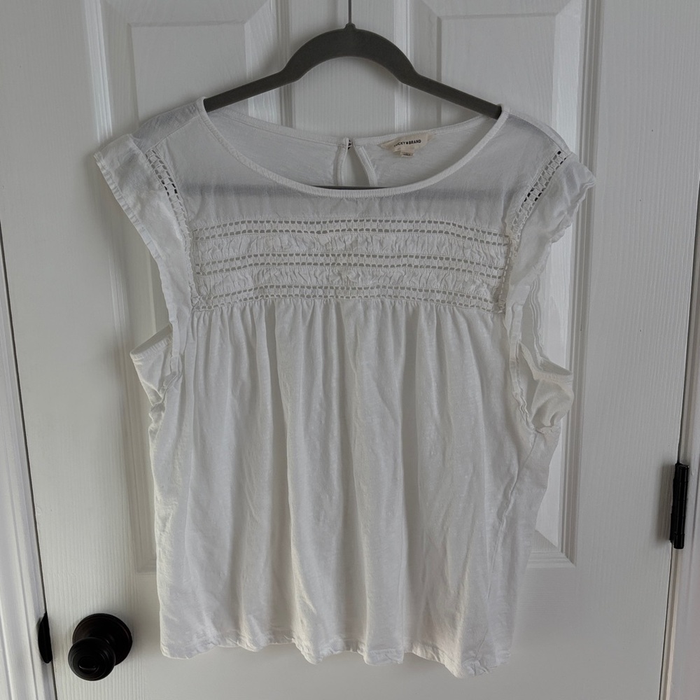 Lucky Brand White Lace Accent Blouse